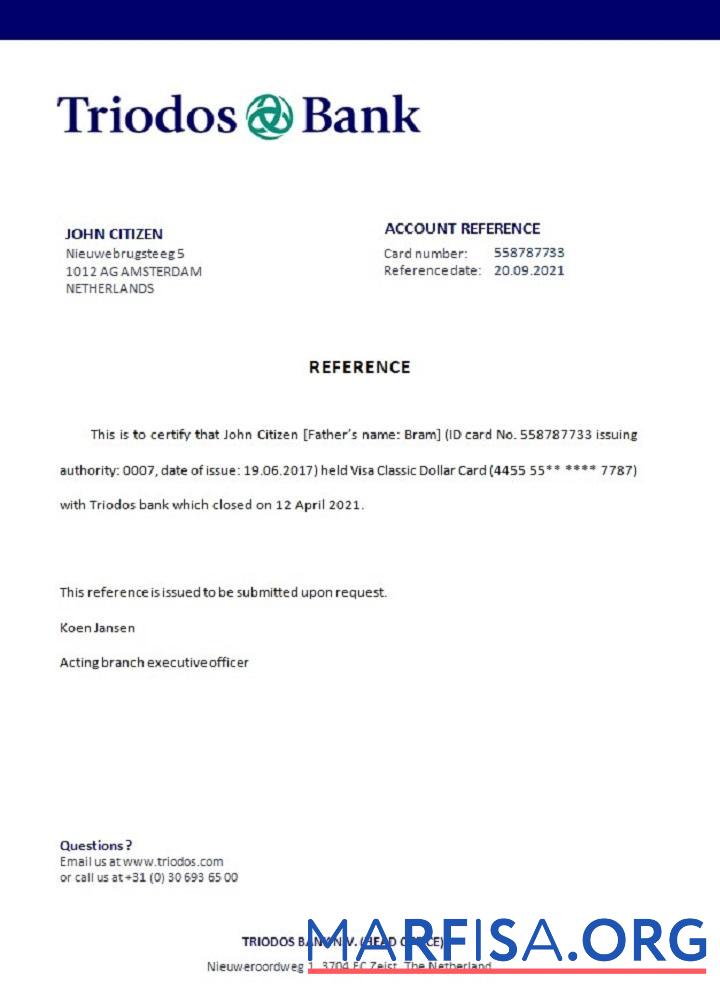 Realistic Netherlands Triodos bank closure reference template